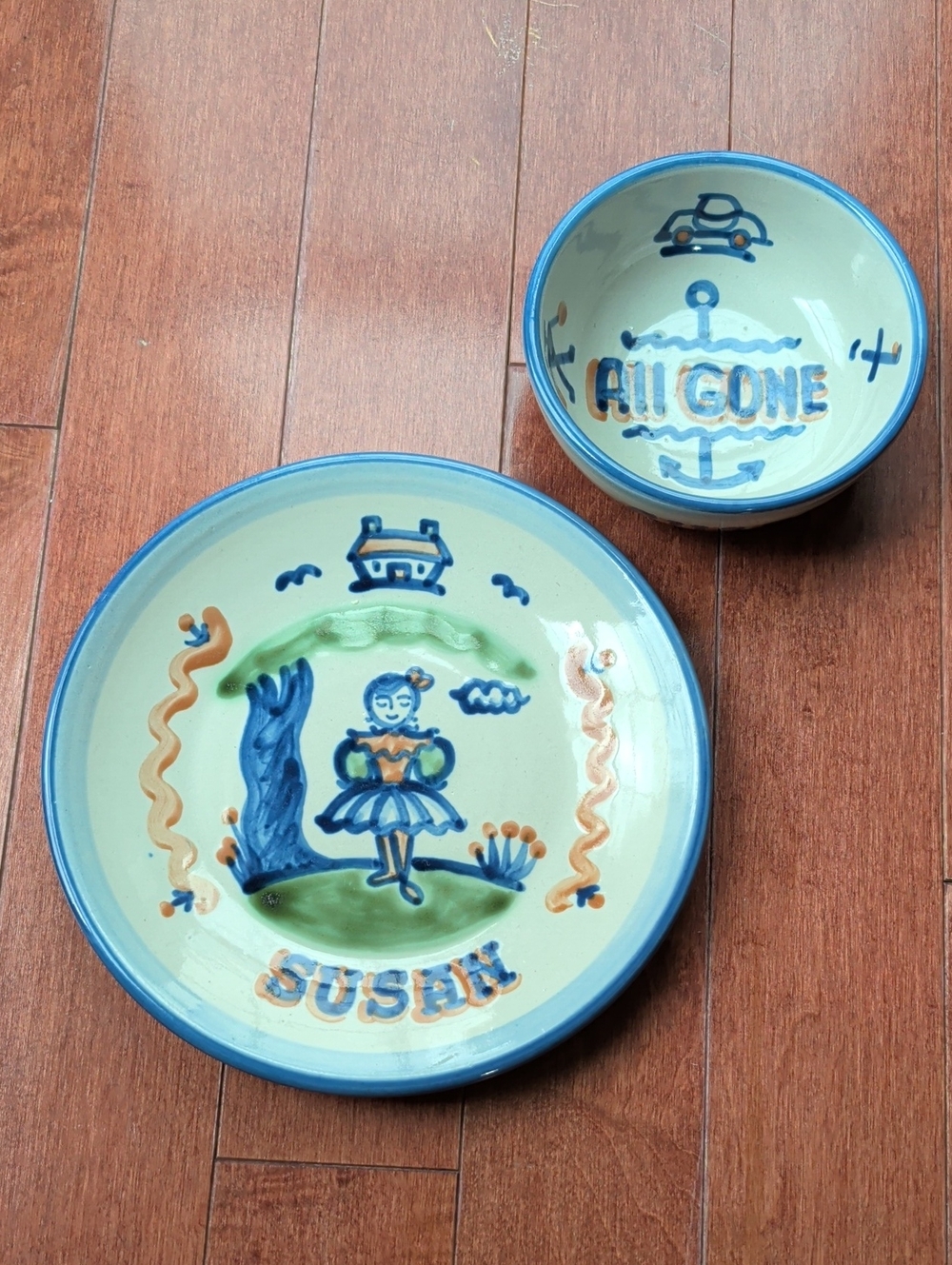 M. A. Hadley hand-painted ceramic plate and bowl set - "Susan"